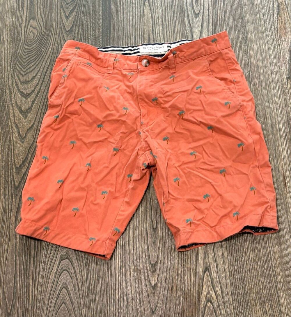Denim & Flower Ricky Singh Men's Tropical Palm Tree Chino Shorts Orange Size 30